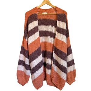 Cozy Striped Knit Sweater - Orange, Brown, White